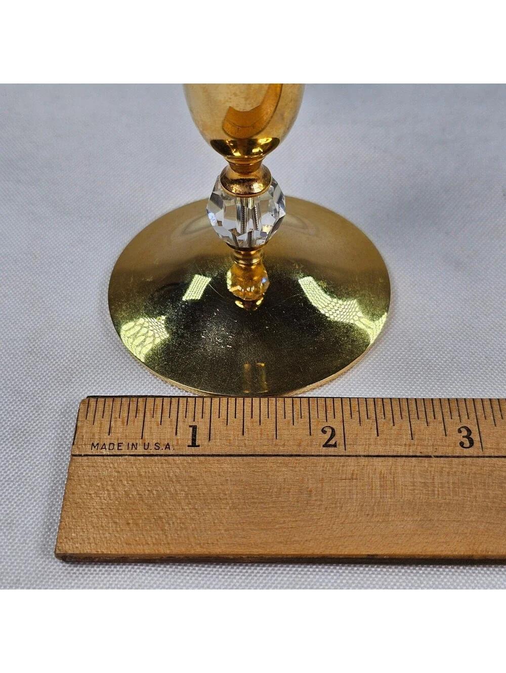 Vintage Brass Bud Vase Slender Mid Century Modern MCM Crystal Accent 6.75
